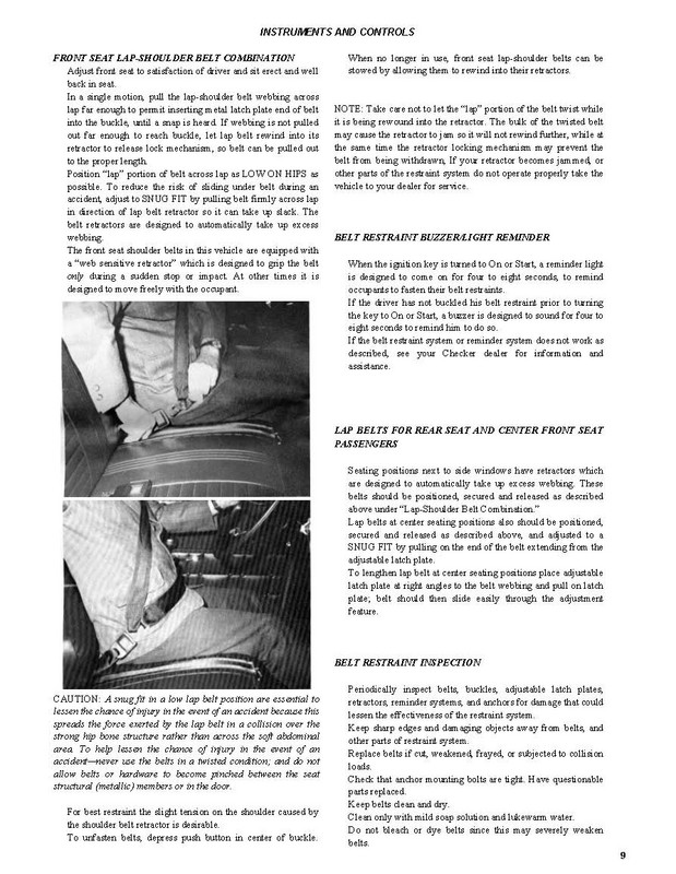 1982 Checker Owners Manual Page 6